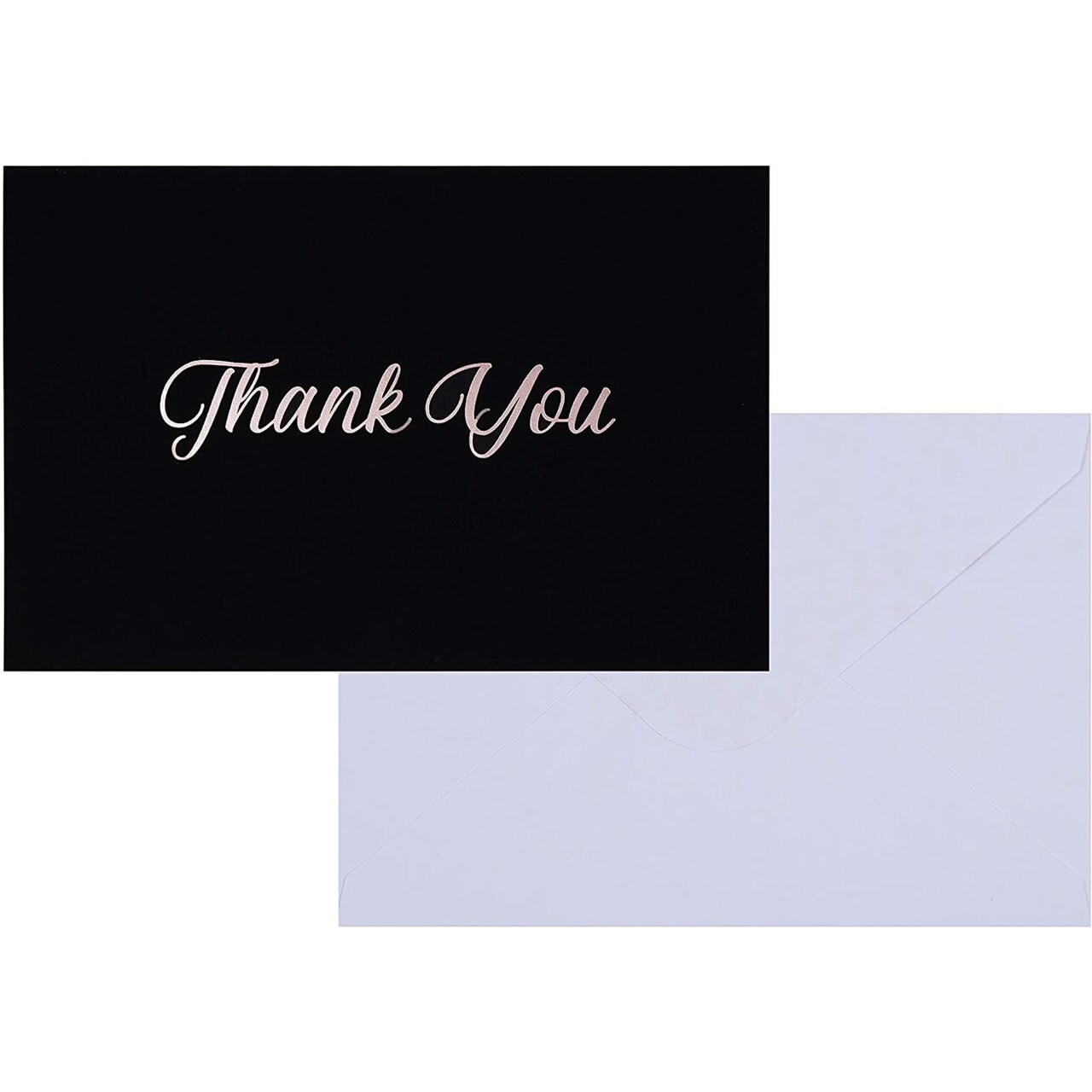 Blank Thank You Cards with Envelopes, Black with Rose Gold Foil (4 x 6 In, 100 Pack)